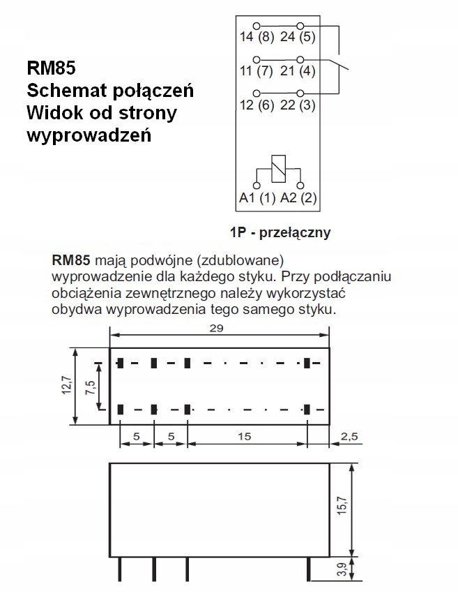 Реле питания RELPOL RM85 12V DC 16A 1P JQX-115 производитель Relpol