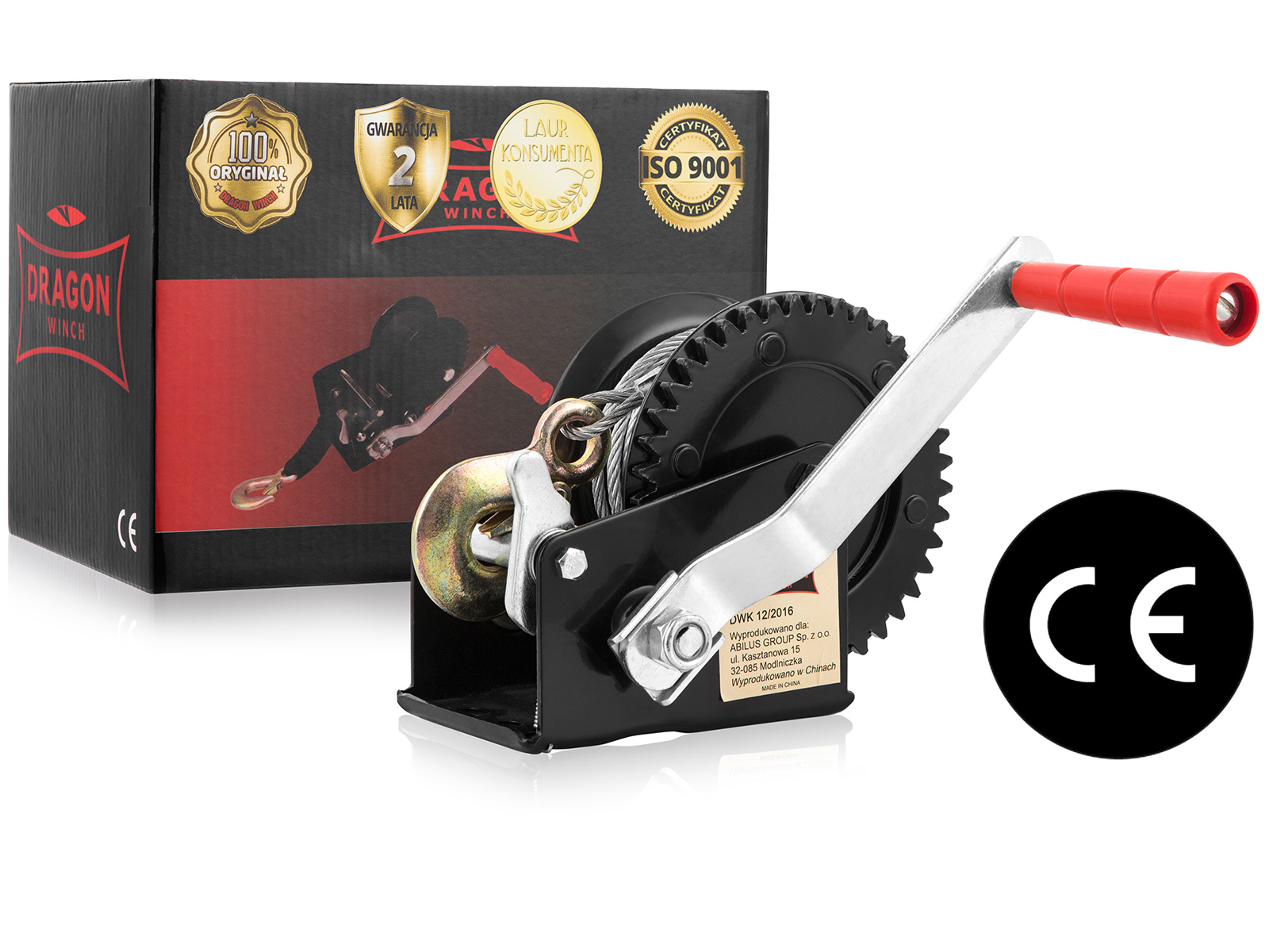 WYCIĄGARKA RĘCZNA KORBOWA LINOWA 545kg WCIĄGARKA lebiodka przenośna DRAGON EAN (GTIN) 5903140650843