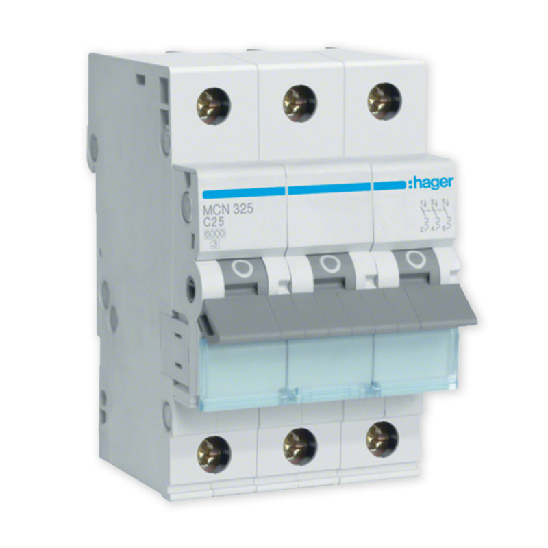 

Wyłącznik Nadprądowy 3P C25A 6kA Ac Hager MCN325E