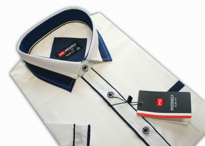 

af1 Koszula męska Krótki Kremowa Gładka slim 39/40