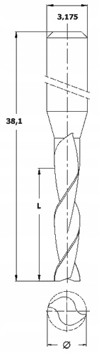 Frez VHM 1mm down cut z węglika 2-piórowy CNC PVC Twardość (HRC) 45