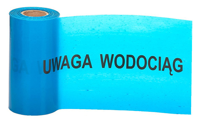 

Taśma niebieska 20 cm woda nadruk Uwaga Wodociąg