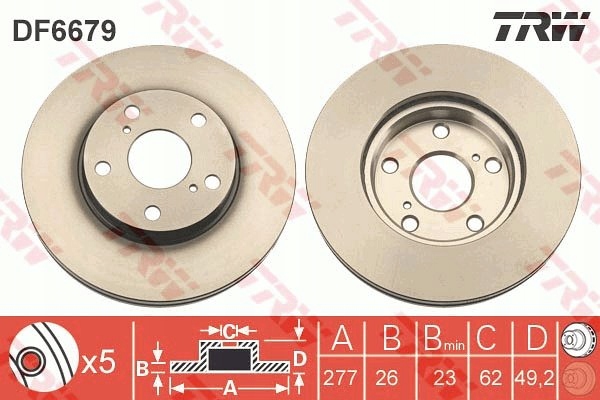 Tarcze Klocki TRW Przód - TOYOTA AURIS II 277mm Strona zabudowy przód