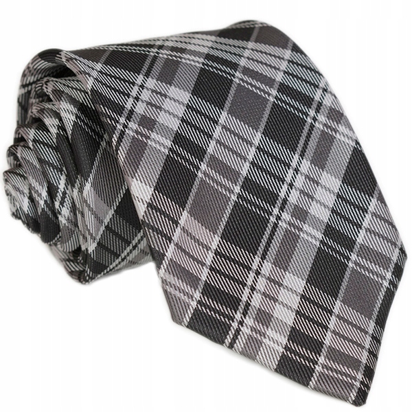 Modny Krawat Męski w Kratę SZARY GRAFIT rc263