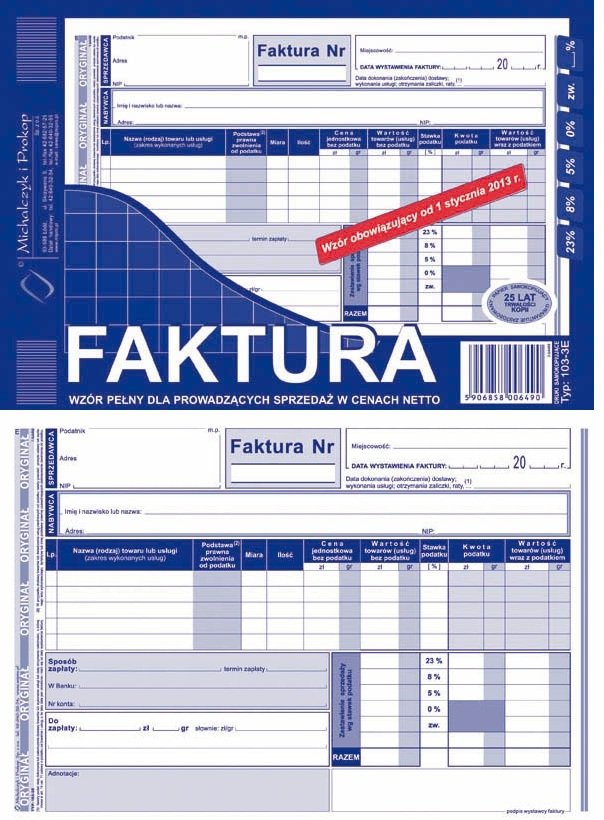 

Faktura Vat netto pełna A5 103-3E 1+1kopia 80kart.
