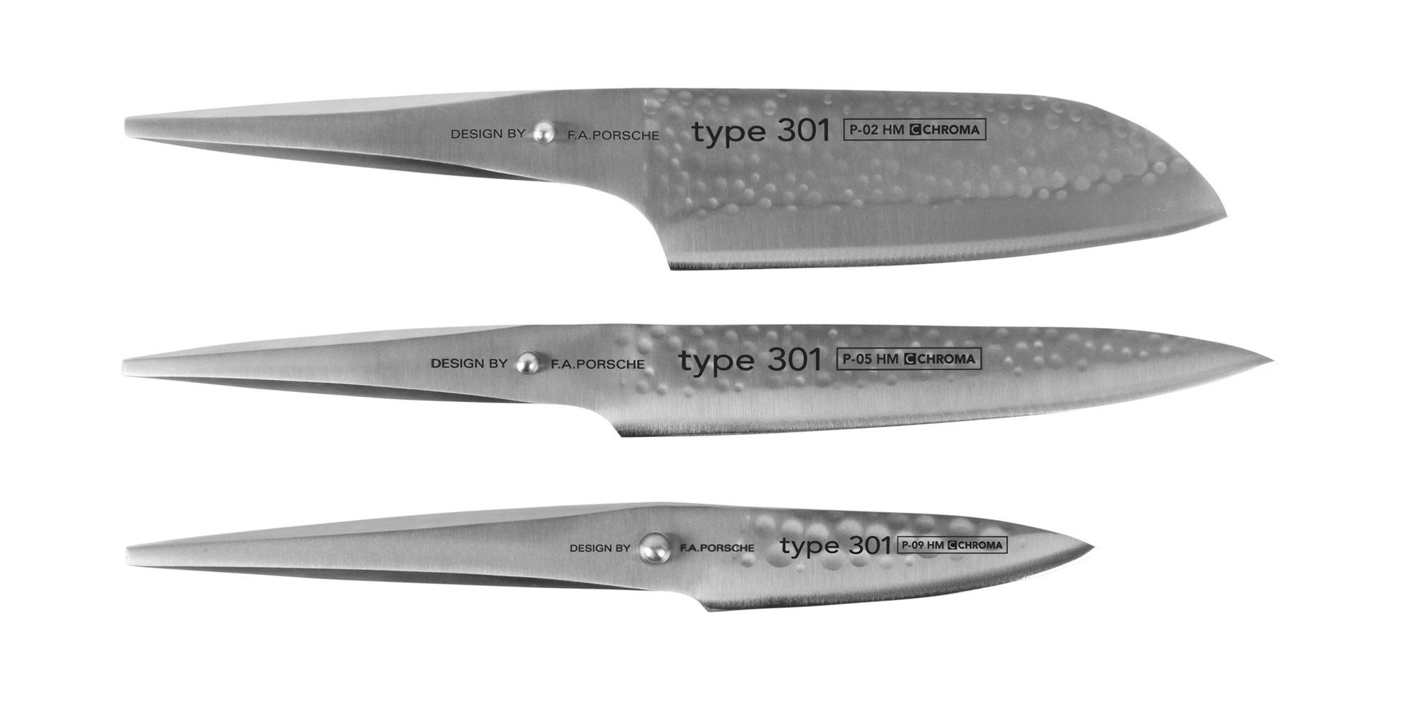 Chroma Type 301 Hm Nôž Santoku, na plátovanie, na lúpanie Sada 3 nožov
