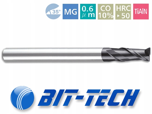 Frez VHM 2p 4mm chwyt 6mm L=100mm TiAlN 50HRC CNC Marka Bit-Tech