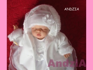 PŁASZCZYK z FUTERKIEM do CHRZTU 74/80 JEsIEŃ ZIMA Kolor biały