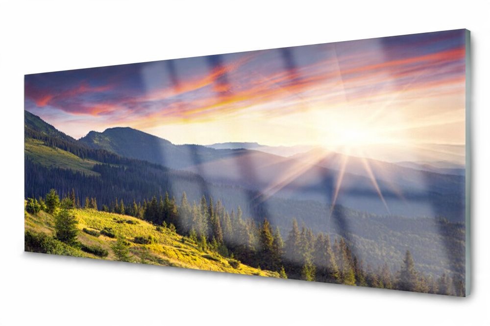 

Lacobel Panel Ścienny Foto Góra Las Słońce 120x60