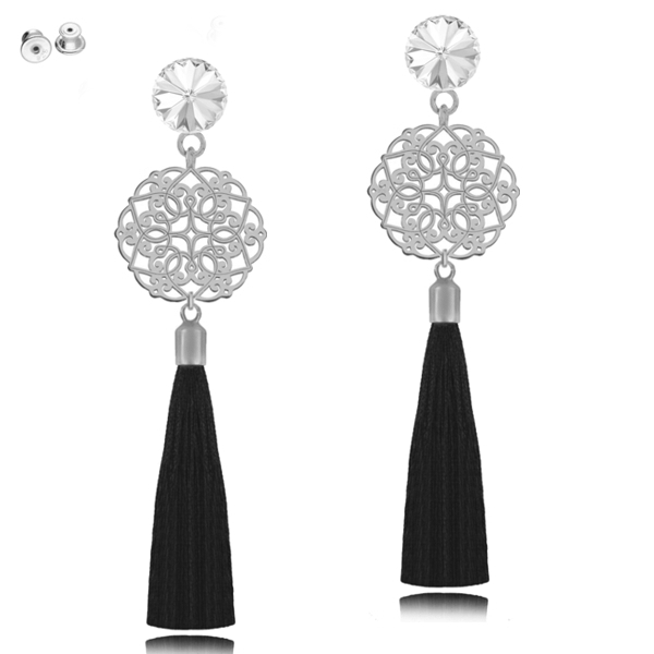 

Kolczyki Bellis srebrne ażurki chwosty i Swarovski