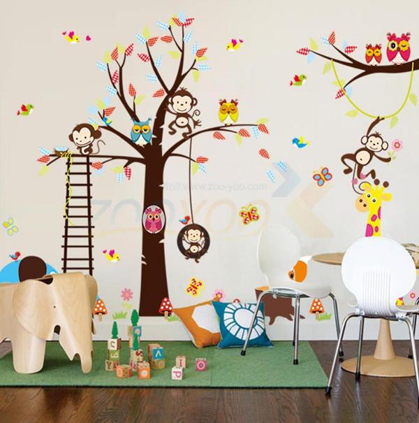 Наклейки на стену настенные ЖИРАФ, ОБЕЗЬЯНКИ 350/215cm