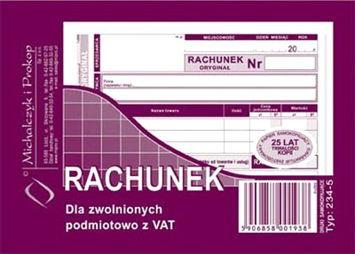 

Druk Rachunek Dla Zwolnionych z Vat 234-5 Dr24 Łdź