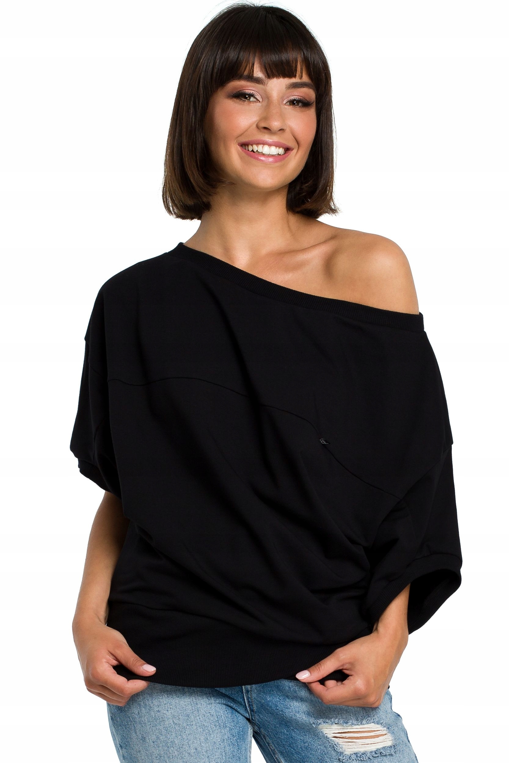 

B079 Bluza z kimonowymi rękawami - czarna S/m