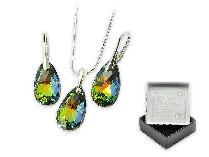 

Srebrny Komplet Swarovski Kolory Łańcuszek Grawer