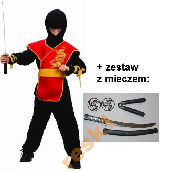 

Strój Ninja Czerwony Smok żółty pas miecz katana