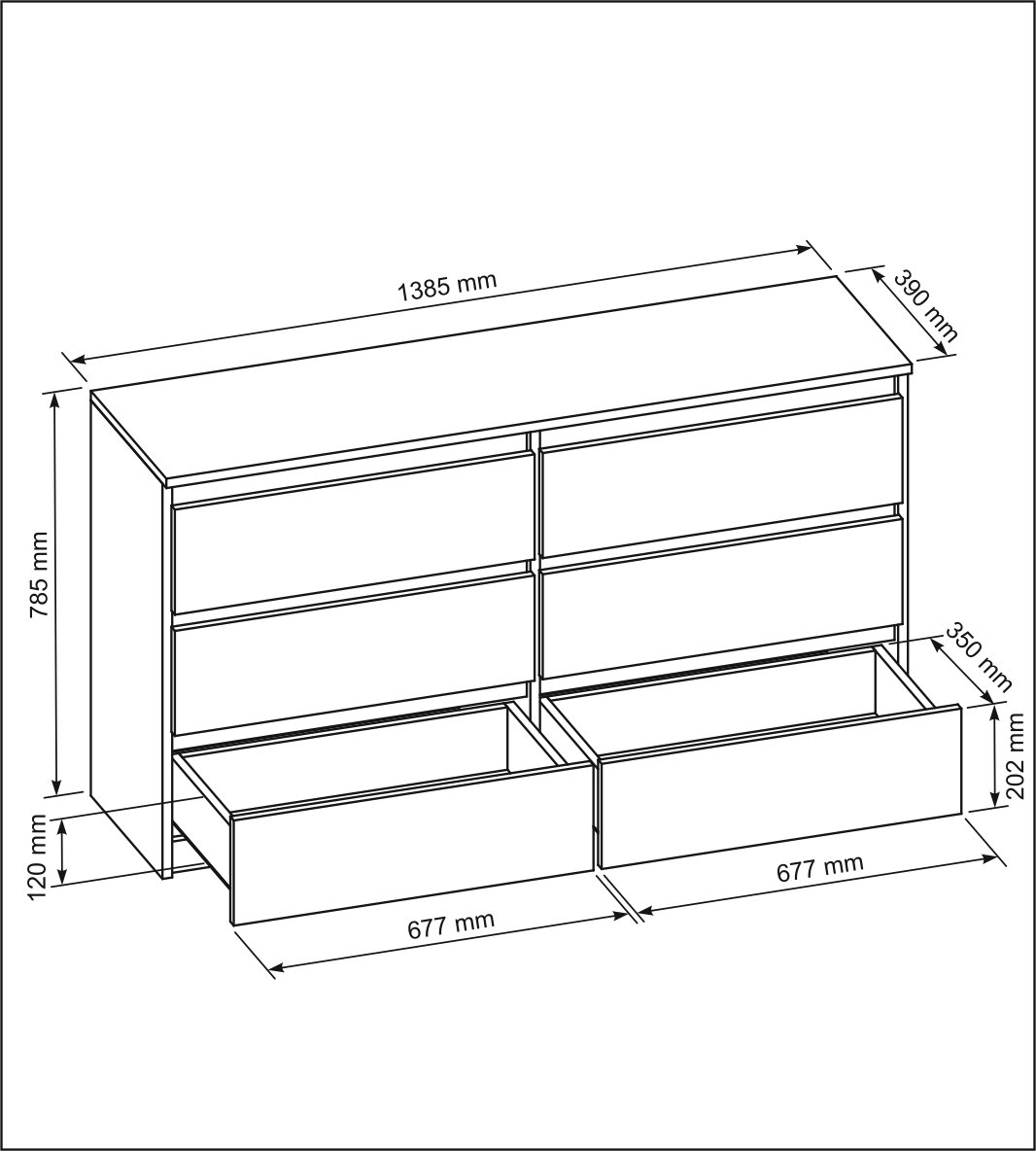 BIAŁA KOMODA 140cm 6 SZUFLAD Szerokość mebla 140 cm