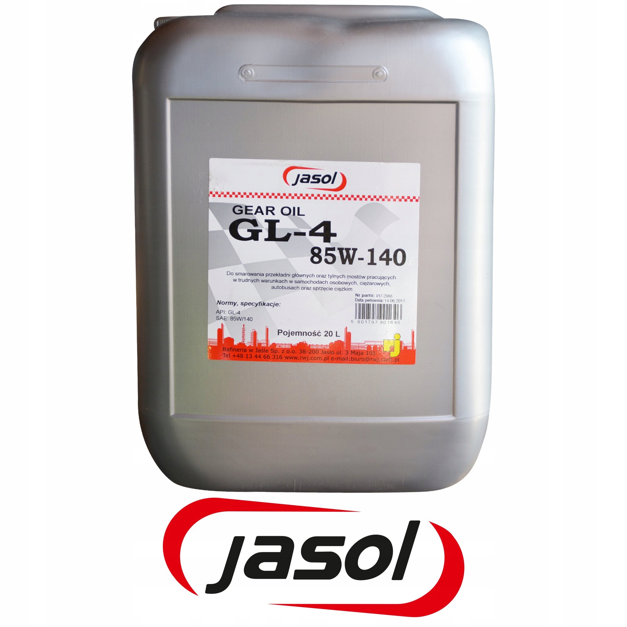 OLEJ PRZEKŁADNIOWY JASOL GL-4 85W140 - - 20 Litrów Producent Jasol
