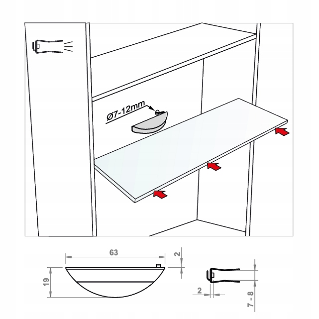 ZESTAW 5 x klips LED PCV RGB do półek szyb klipsy Moc 3.6 W