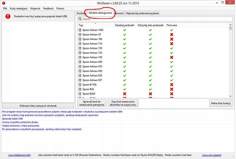 KOD WIC RESET PODUSZEK PAMPERSA ABSORBERA EPSON Producent WIC
