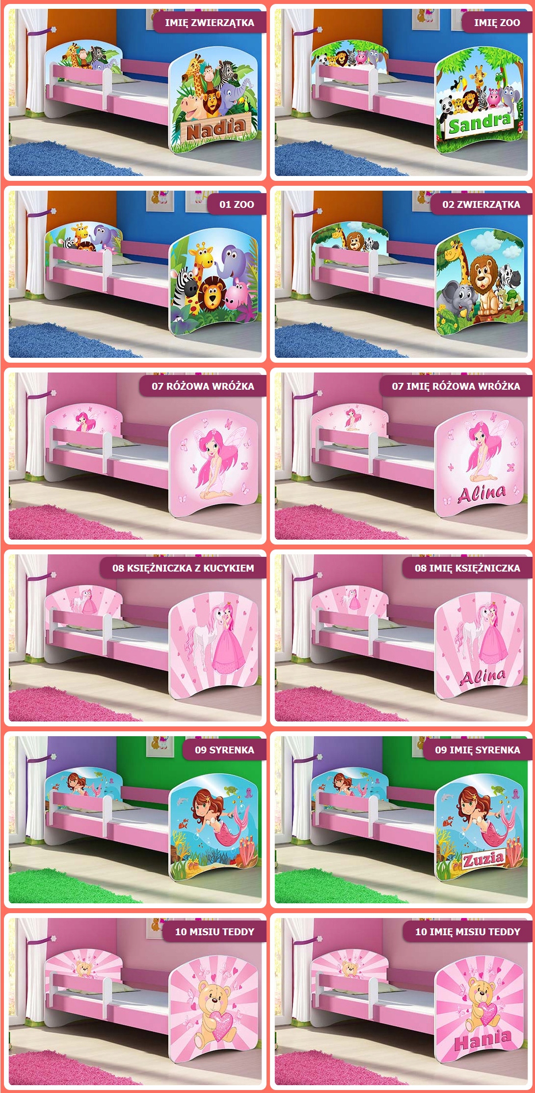 Łóżko dziecięce 140X70 + materac RÓŻOWE ACMA Waga (z opakowaniem) 30 kg