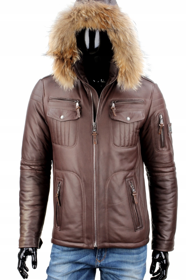 Kurtka Skórzana Ocieplana Męska DORJAN PTR124A S Kolor brązowy