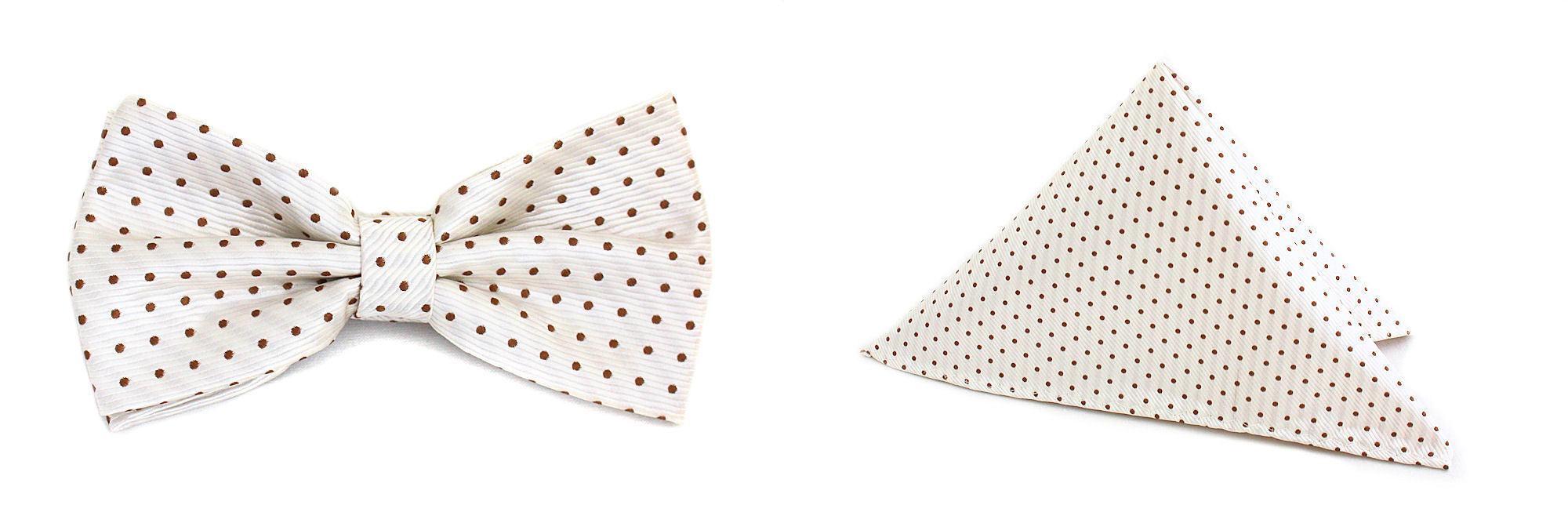 ZESTAW MUCHA i POSZETKA PERŁOWA W BRĄZOWE KROPKI