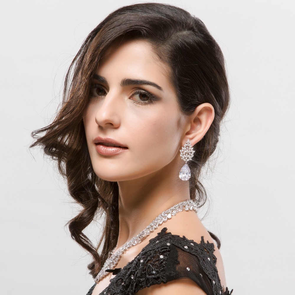 NASSARIUS KOLCZYKI ŁZA SWAROVSKI CYRKONIA LIŚĆ Materiał Białe złoto Pozłacany