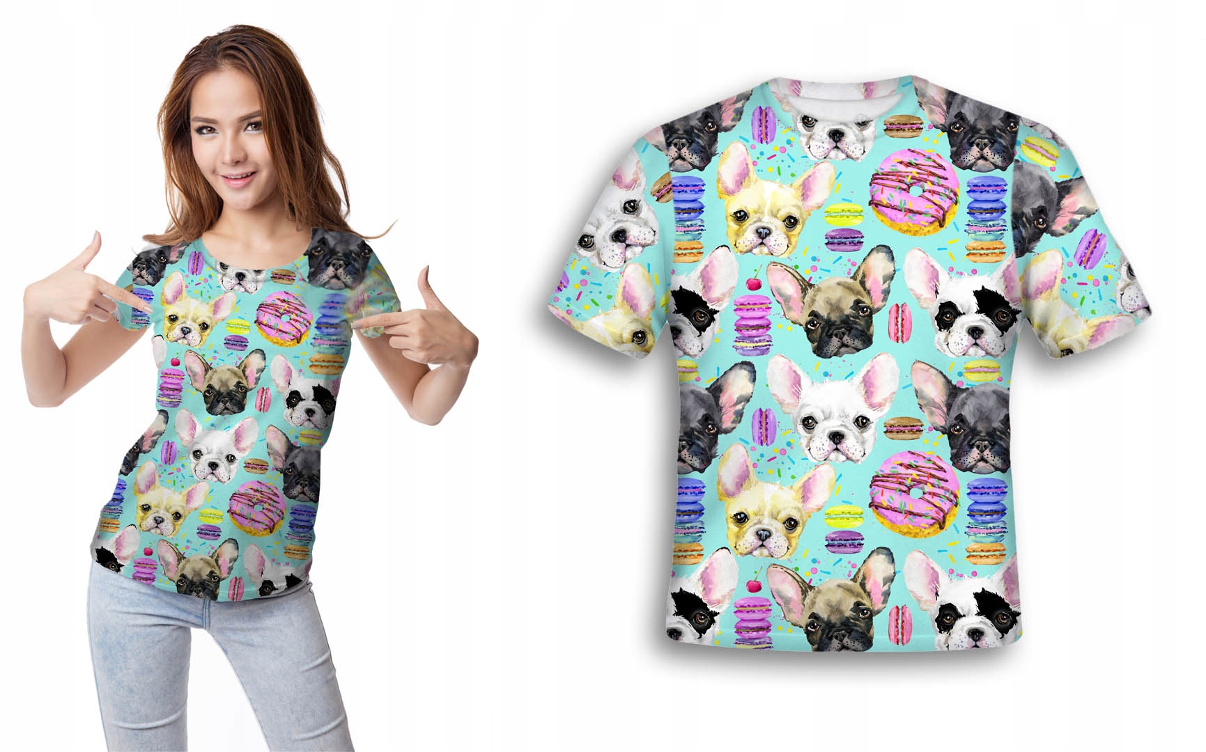 

Koszulka 3D T-shirt Ciastkowe Mopsy XL Trwała Yoga