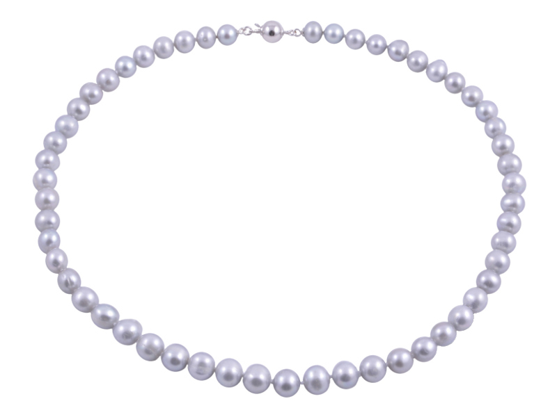 Stříbrný Náhrdelník S Módními Šedými Kulatými Perlami