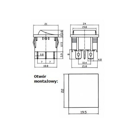 Przełącznik kołyskowy on-on 6pin/2poz niebiesk 28C Producent Talvico
