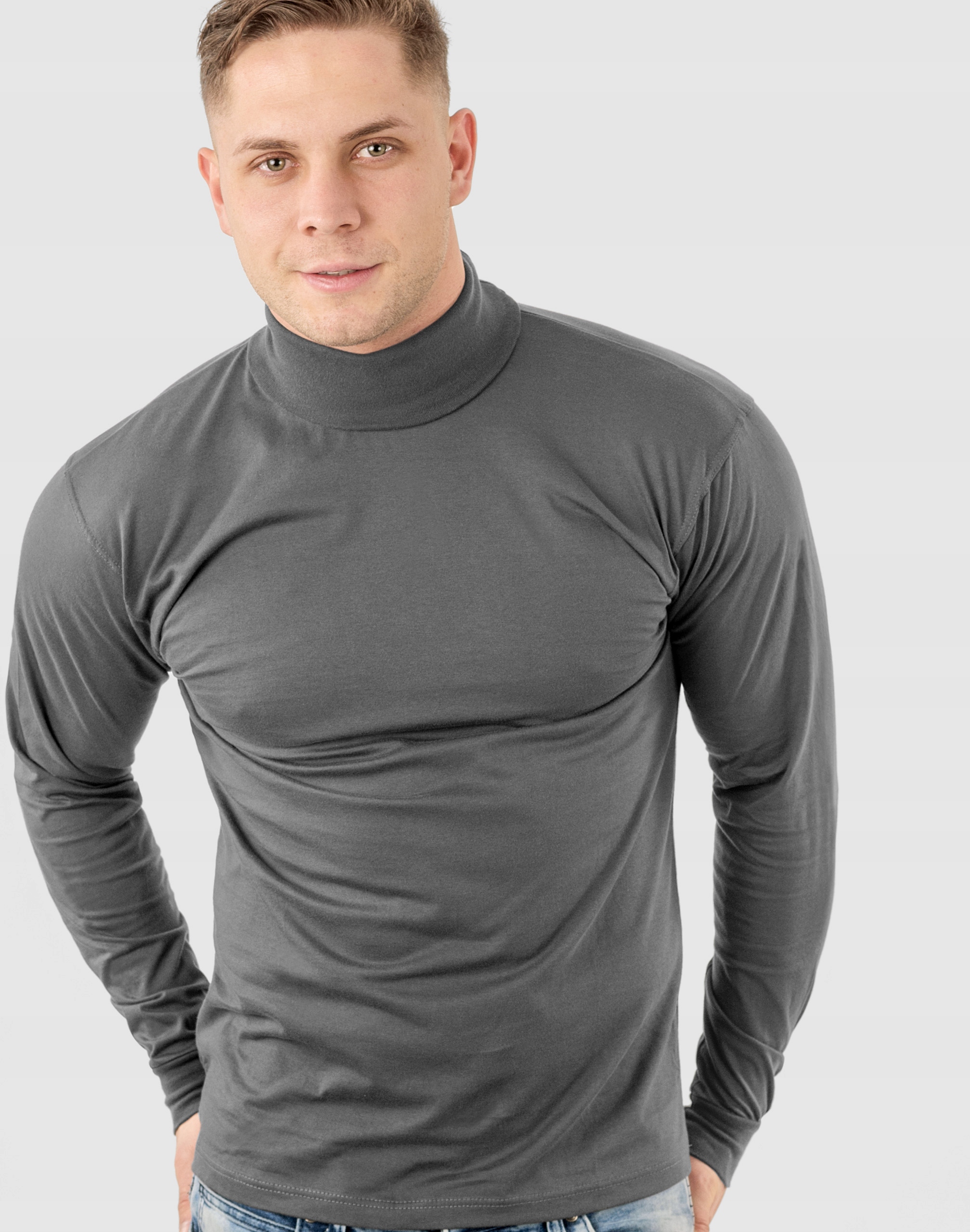 Elegancki Sweter Golf Męski Golfy WXM 4XL stalowy Dekolt golf