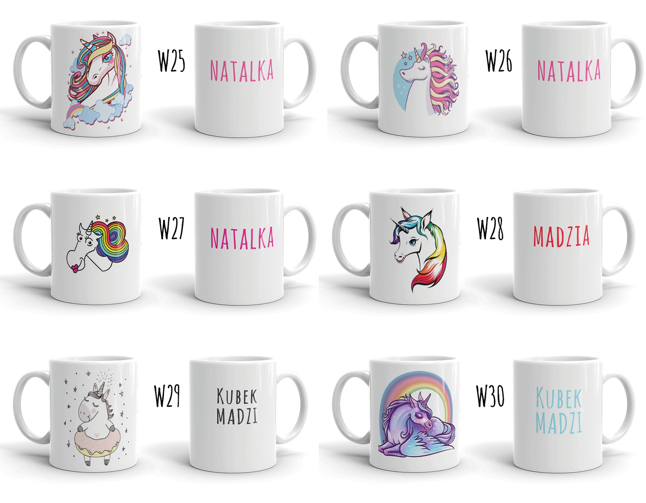 KUBEK WYPASIONY JEDNOROŻEC Z IMIENIEM NA PREZENT Materiał ceramika