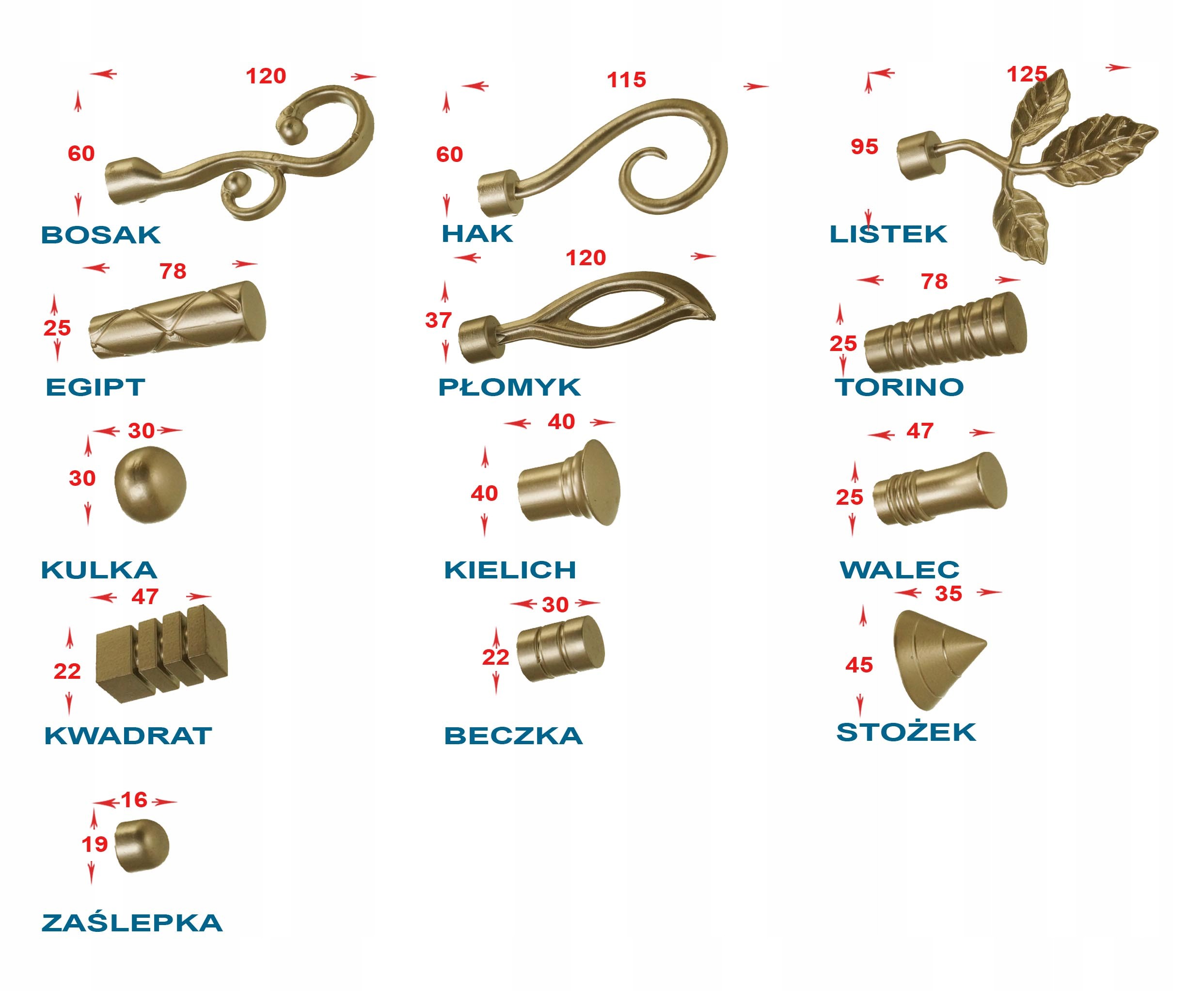 KARNISZE METALOWE POJEDYNCZE NA WYMIAR rama fi 16 10 cm 8 KOLORÓW Długość drążka 10 cm