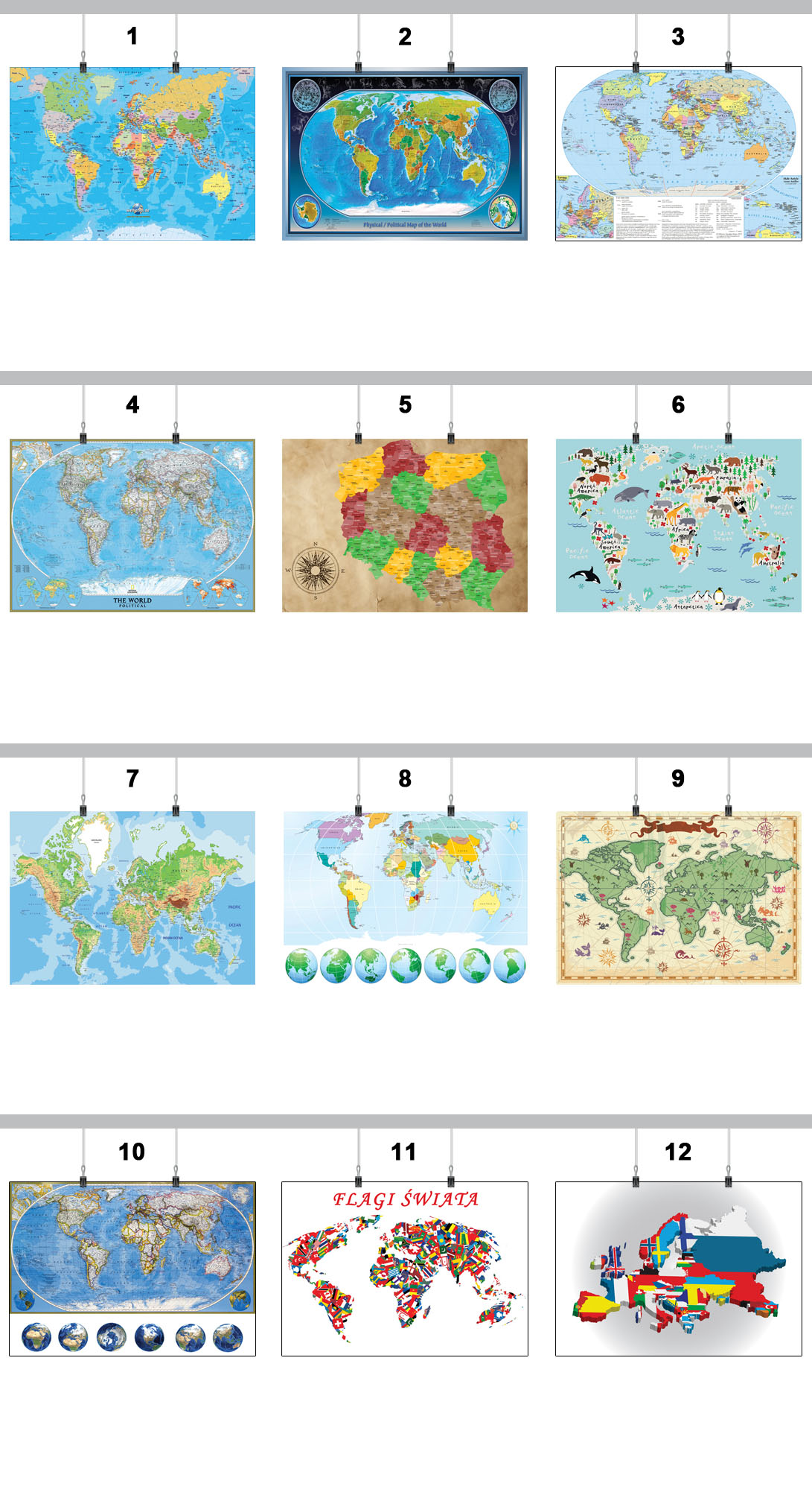PLAKAT MAPA ŚWIATA POLSKA 59x42 CM 14 WZORÓW MAT Marka inna