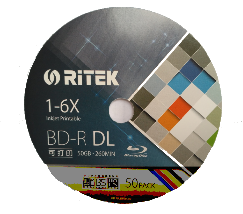 RITEK BD-R DL 50GB 1-6X Printable Taiwan 1ks CD obálka