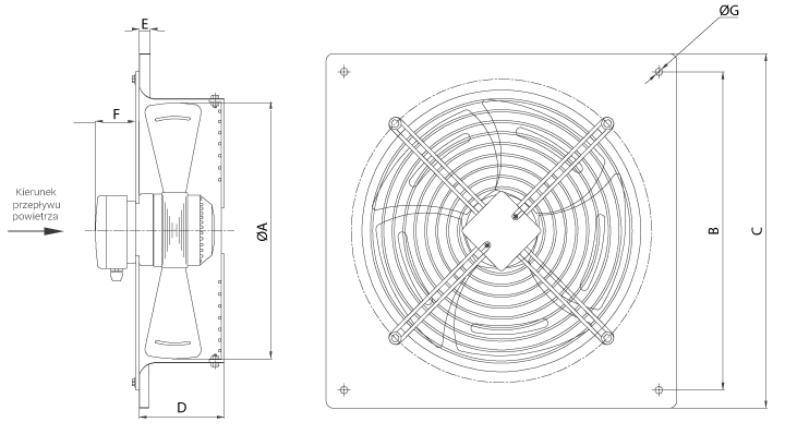 WENTYLATOR ŚCIENNY OSIOWY WYCIĄGOWY FERONO FPT 630 Kolor dominujący czarny