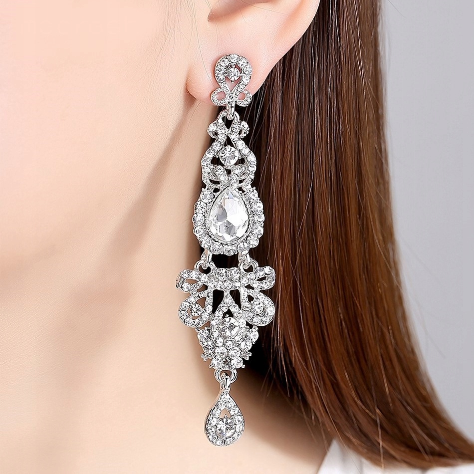 KOLCZYKI SREBRNE Z CYRKONIAMI, DŁUGIE, EFEKTOWNE Marka Inna marka