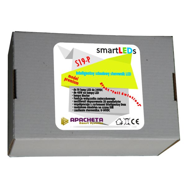 Sterownik schodowy LED smartLEDs S19-P typu FALA + sonda światła Seria S19-Premium schodowy LED fala sonda