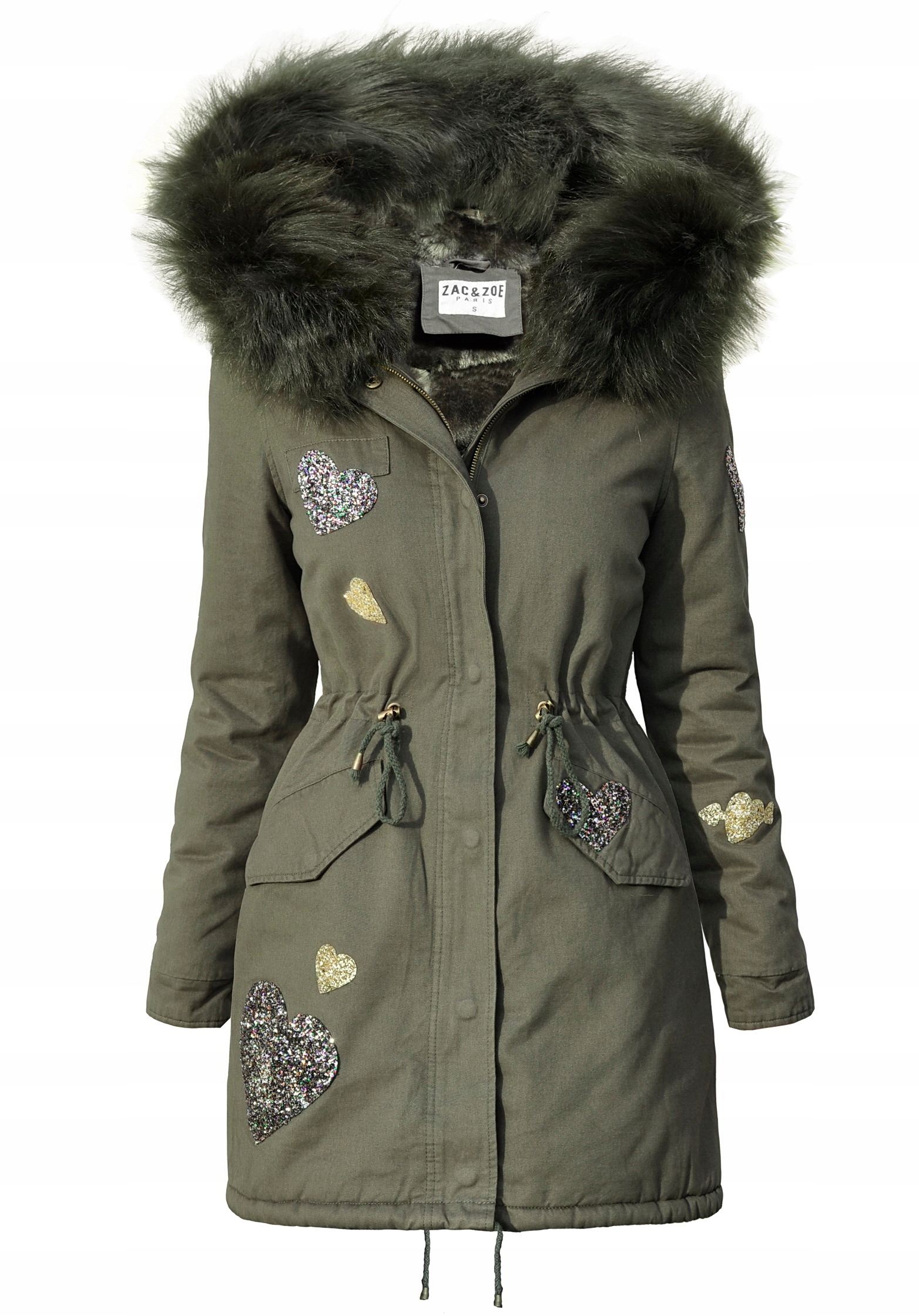 6201-4 Long Parka Roses Winter fur Khaki Teddy Bear