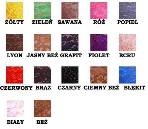 POŃCZOCHY Z KORONKĄ 8cm - 17 modnych KOLORÓW - r3 Kolor biały czarny brązowy czerwony fioletowy niebieski różowy szary zielony żółty