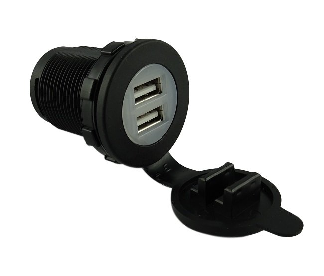 Gniazdo 2x Usb do samochodu, ciągnika, gwintowane wkręcane