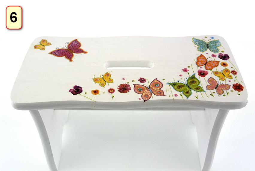 Stołek RYCZKA taboret RĘCZNIE ZDOBIONY decupage Kolor mebla biały