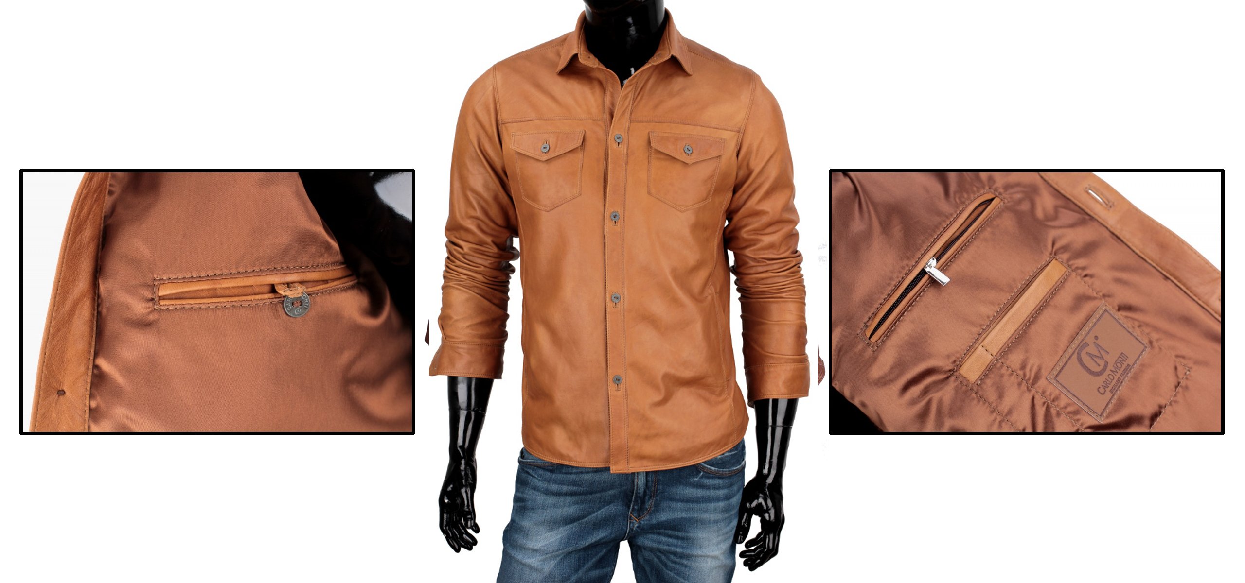 Koszula Skórzana Męska Na Lato DORJAN WIL084 S Odcień ochra