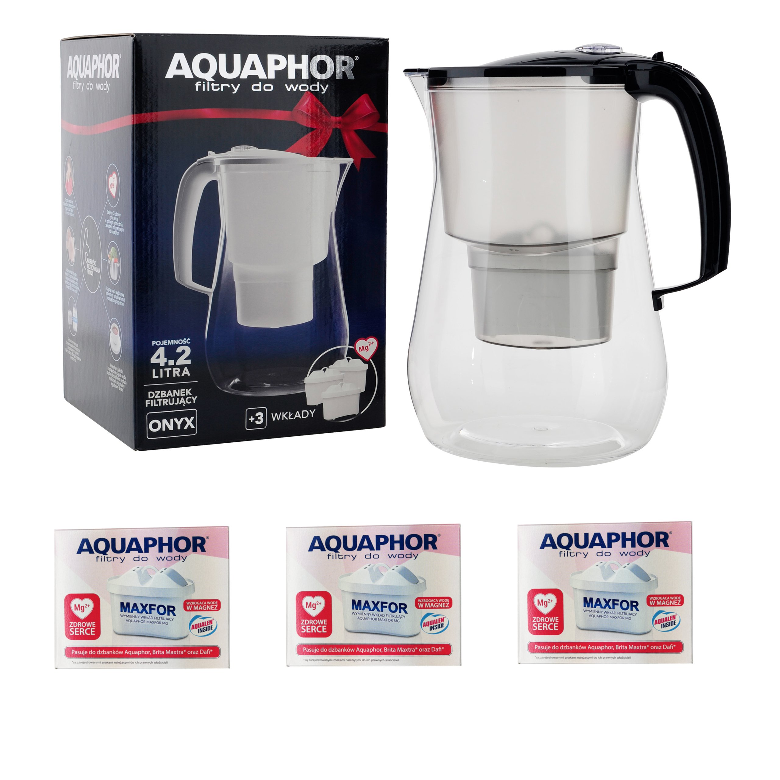 

Dzbanek Aquaphor Onyx 4.2L 3 Wkłady Magnezowe Mg+