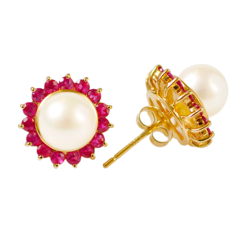 Drahocenné Zlaté Náušnice S Perlami A Rubíny