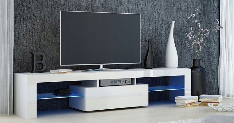 LAKIEROWANA DUŻA SZAFKA RTV Z OŚWIETLENIEM 160 CM Głębokość mebla 40 cm