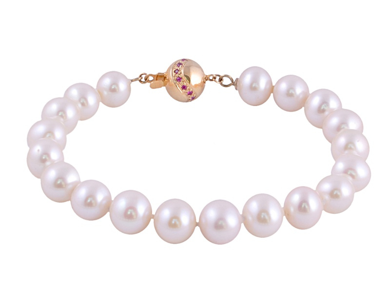 Výstavní Zlatý Náramek S Pravými Perlami Rubín