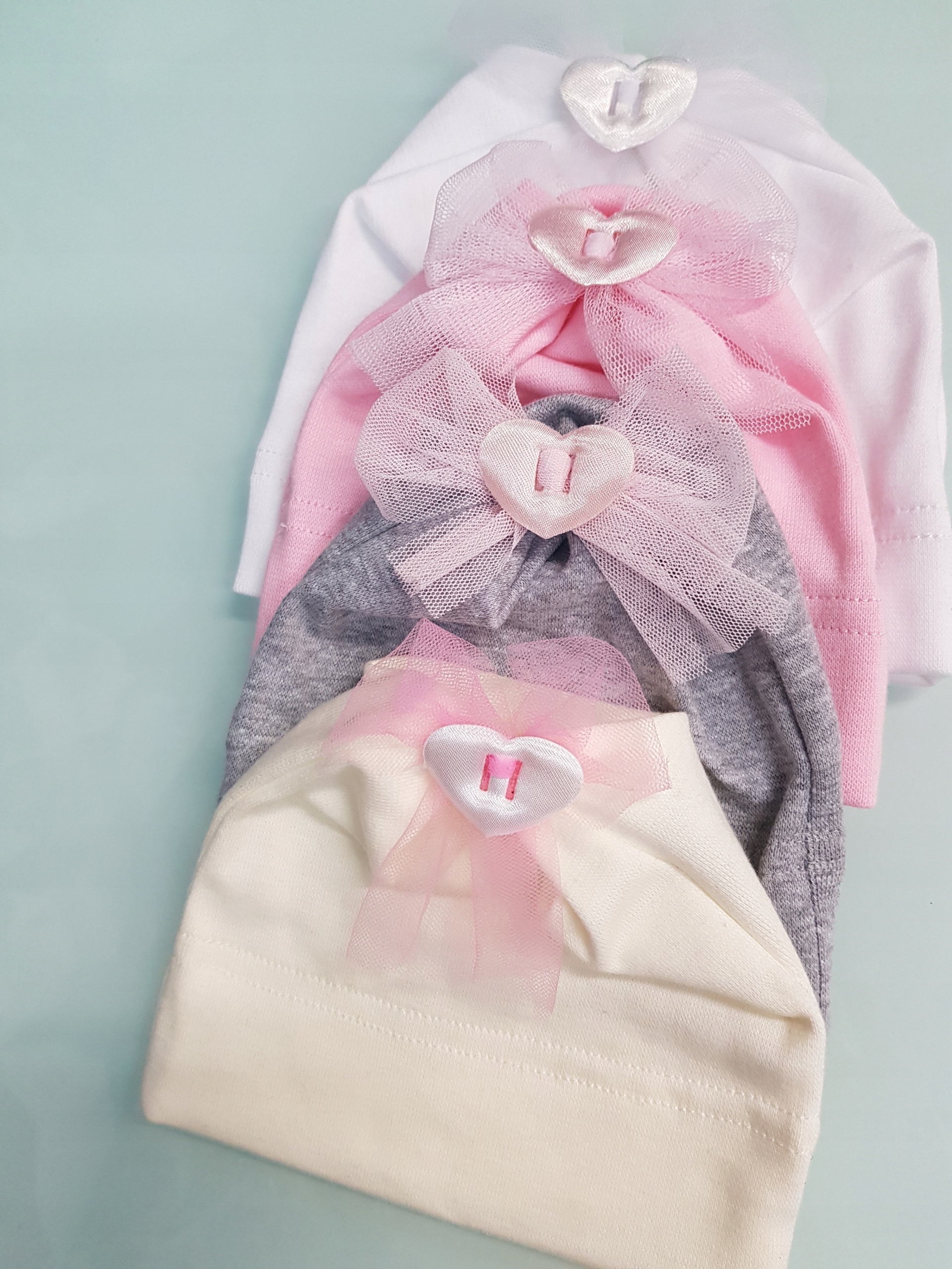 KOMPLET CZAPKA + OPASKA KOKARDKA TIUL 0-12 M-CA Rozmiar 38-44 cm