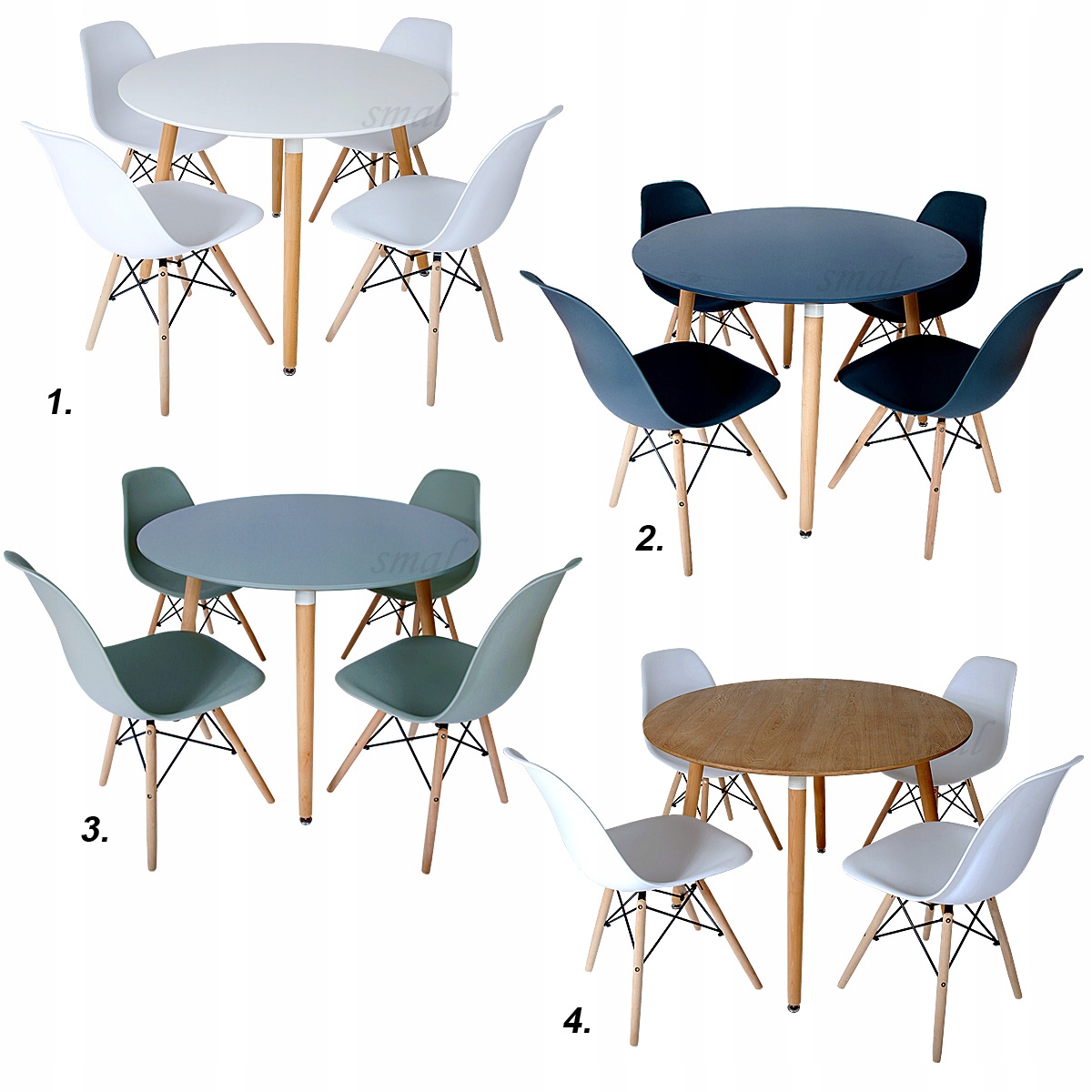 Zestaw STÓŁ okrągły śr. 100 cm + 4 KRZESŁA KOLORY Materiał Płyta MDF