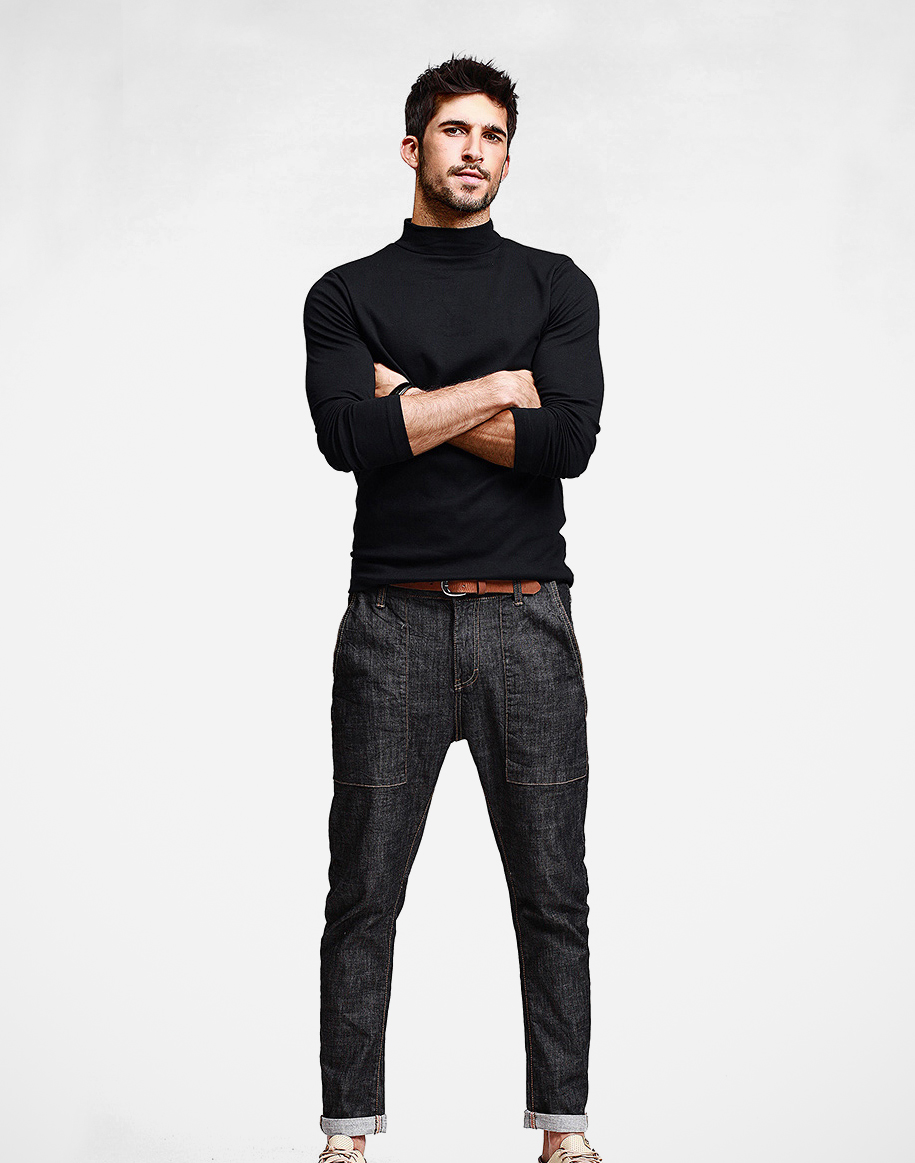 Элегантный половина шеи свитер мужская водолазка WXM XL черный размер XL